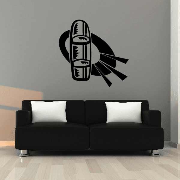Snowboarding wall decal, black vinyl boot graphic with snowboard fin