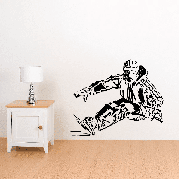 Snowboarding wall decal vinyl sticker of a black-and-white snowboarder sitting