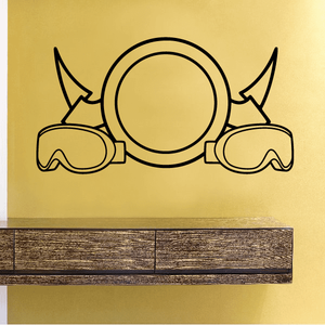 Snowboarding wall decal vinyl sticker with circular snowboard graphic and side fins