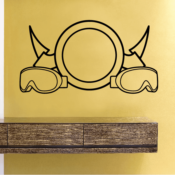 Snowboarding wall decal vinyl sticker with circular snowboard graphic and side fins