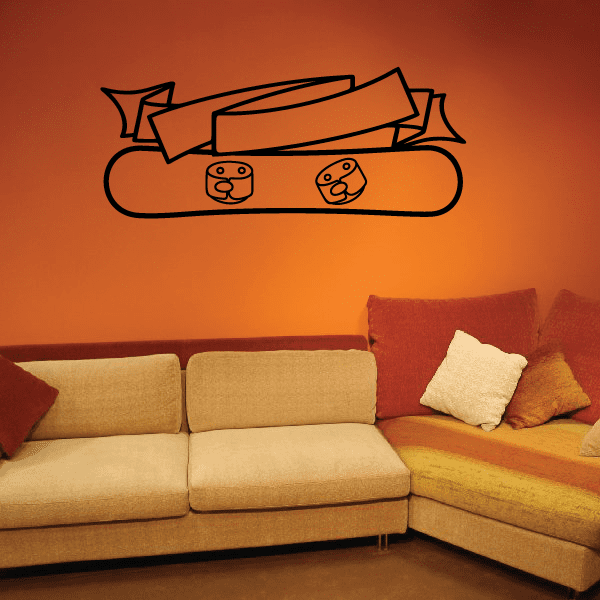 Vinyl snowboard wall decal with binding icons