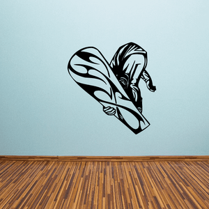 Snowboarding vinyl wall decal: black and white stylized snowboard rider graphic