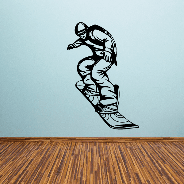 Snowboarding vinyl wall decal of black snowboarder silhouette in motion
