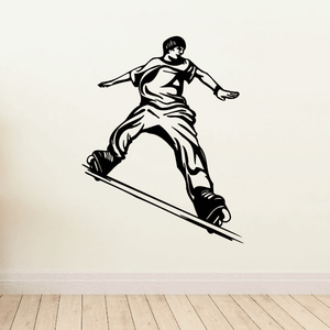 Snowboarding vinyl wall decal with black snowboarder silhouette in action