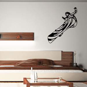 Snowboarder wall decal vinyl of a rider doing a jump, black silhouette