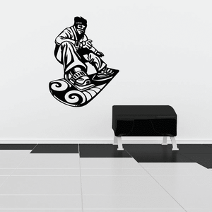 Snowboarding wall decal, black-and-white snowboarder on a curved board silhouette