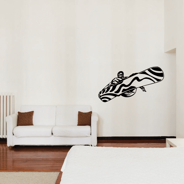 Zebra-striped snowboard vinyl wall decal