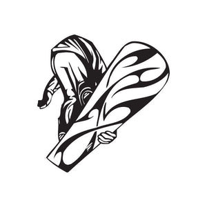Black and white snowboarder vinyl wall decal, stylized snowboard rider with board