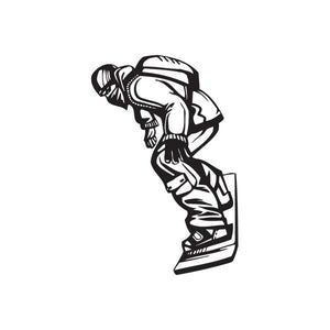 Snowboarding vinyl wall decal of monochrome snowboarder in helmet and boots