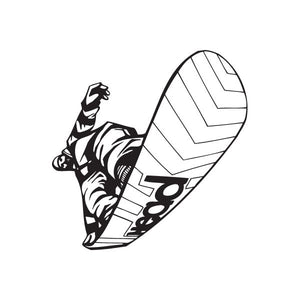Snowboarding vinyl wall decal: black-and-white snowboarder with board graphic