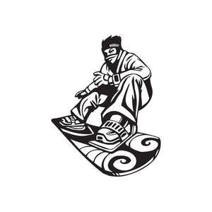 Snowboarding vinyl wall decal, black and white snowboarder with board graphic