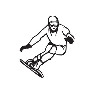 Snowboarding wall decal of a dark snowboarder in helmet and goggles