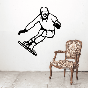 Snowboarding wall decal with black snowboarder graphic mid-jump