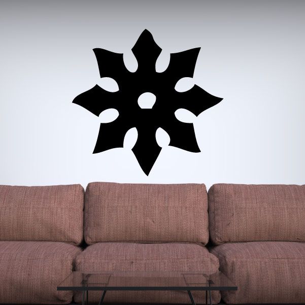 Black snowflake ninja star decal with eight-point shuriken shape