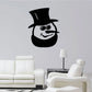 Snowman face decal with black top hat and smiling cartoon face