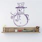 Snowman wall decal with purple outline, wearing hat, scarf, and smiling face.