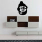 Snowman wall decal with earmuffs and scarf, black and white cartoon style