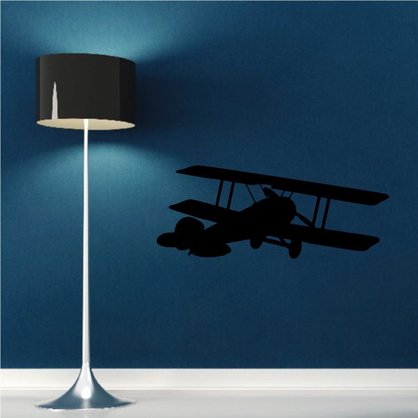Soaring biplane wall decal, dark aircraft silhouette