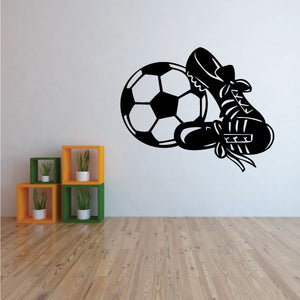 Soccer ball and cleats wall decal, black-and-white vinyl graphic