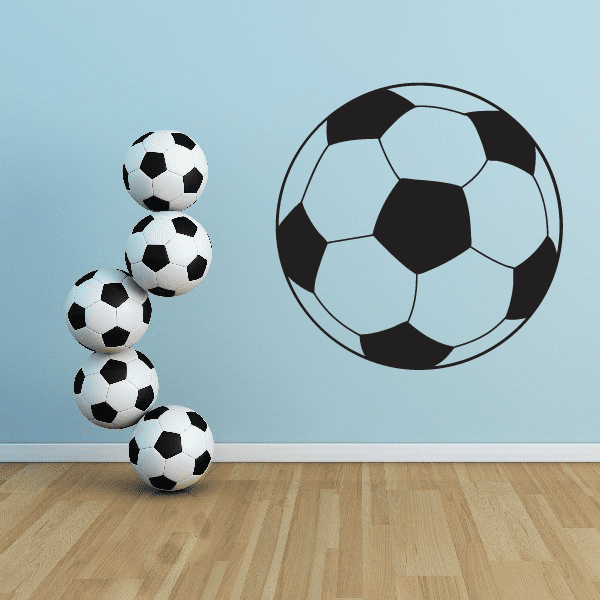 Vinyl soccer ball decal with one large and four small black-and-white balls