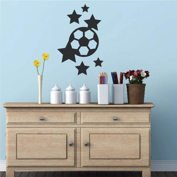 Black soccer ball and star wall decal, vinyl