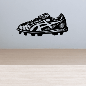 Soccer cleat wall decal, black vinyl shoe silhouette with laces and studs