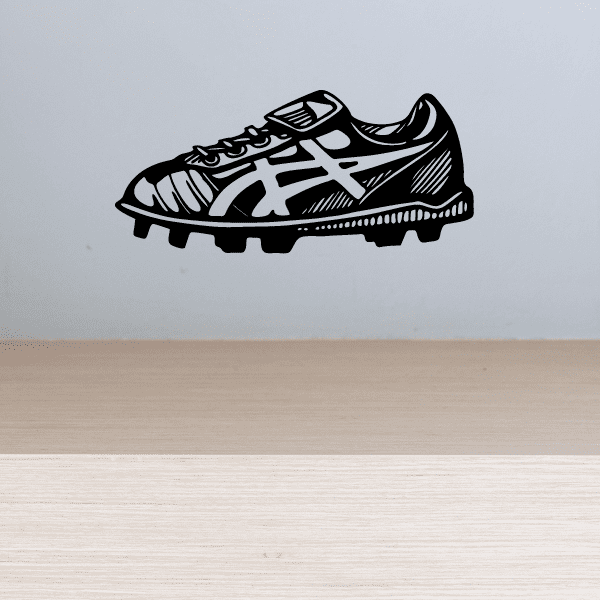 Soccer cleat wall decal, black vinyl shoe silhouette with laces and studs