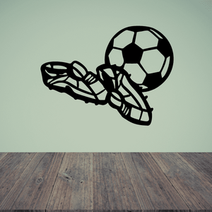 Soccer cleats wall decal with soccer ball and black boot kick icon