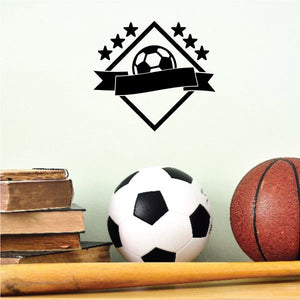 Vinyl wall decal of a soccer ball in a diamond frame with small stars