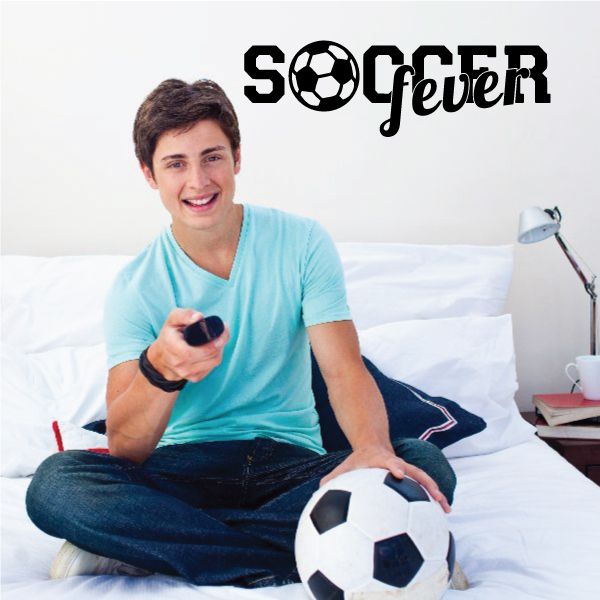 Soccer Fever wall decal vinyl with soccer ball and bold black lettering