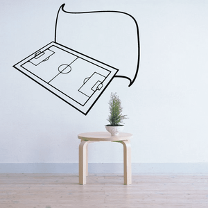 Soccer field wall decal vinyl showing a top-down pitch with goal and ball