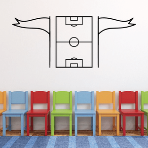 Soccer goal vinyl wall decal with net outline and center circle