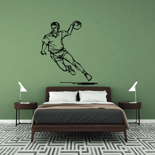 Soccer goalie wall decal, black line art of diving goalkeeper with ball