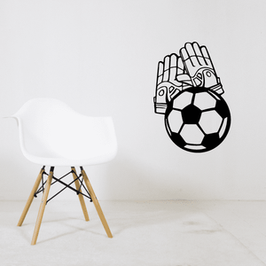 Soccer goalie gloves and ball decal with black and white soccer ball