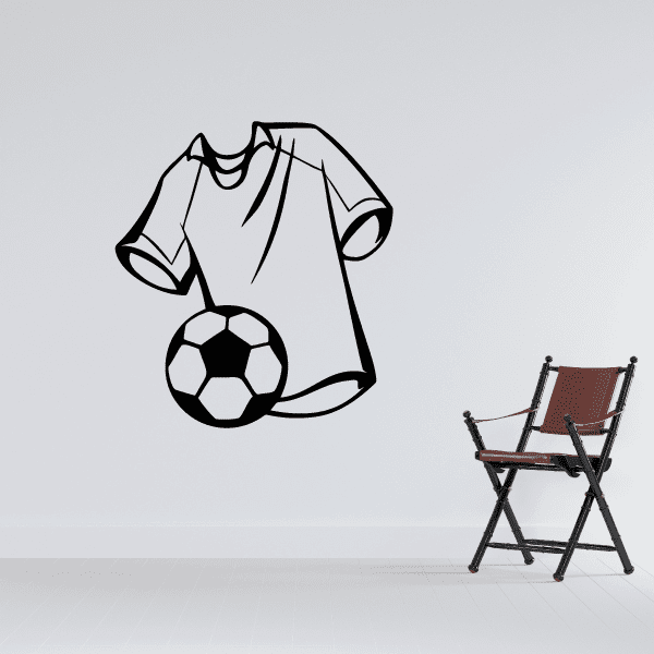 Soccer jersey wall decal vinyl graphic with soccer ball and black outline