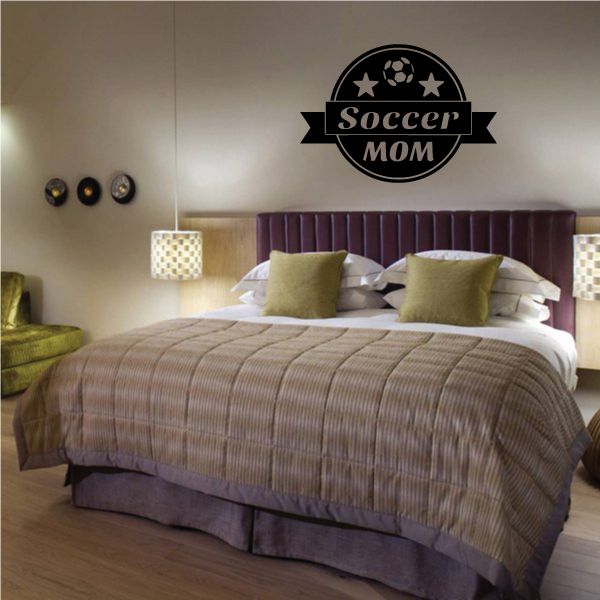 Vinyl wall decal: black 'Soccer Mom' soccer ball with stars