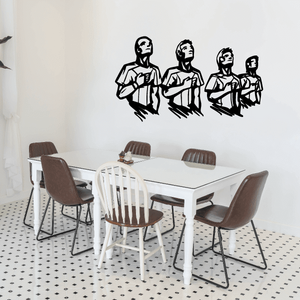 Soccer player national anthem wall decal, black and white figures standing with hands on hearts