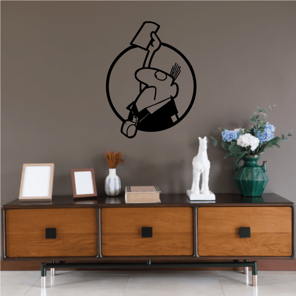 Soccer referee card decal, black line art of referee pulling a card in a circle.