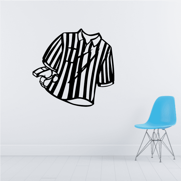 Referee shirt wall decal, black and white striped jersey with collar