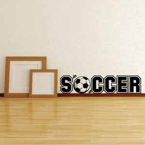 Soccer wall decal: black “SOCCER” letters with soccer ball