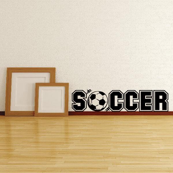 Soccer wall decal: black “SOCCER” letters with soccer ball