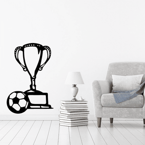 Soccer trophy wall decal with trophy cup and soccer ball