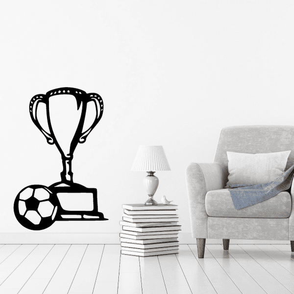 Soccer trophy wall decal with trophy cup and soccer ball