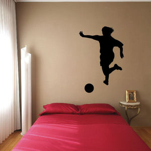 Black soccer player wall decal silhouette with ball dot