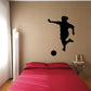 Black soccer player wall decal silhouette with ball dot