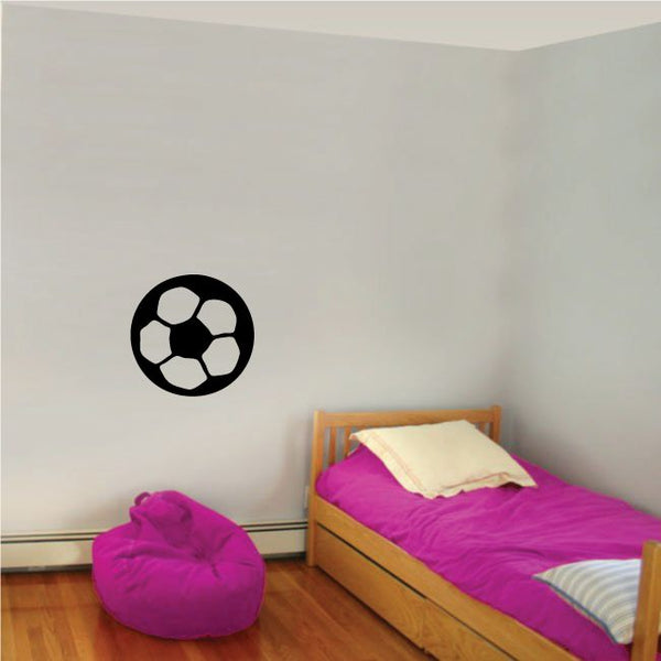 Soccer ball wall decal, black vinyl circle with soccer ball design
