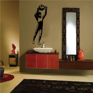 Soccer wall decal vinyl sticker of a black soccer player reaching with ball