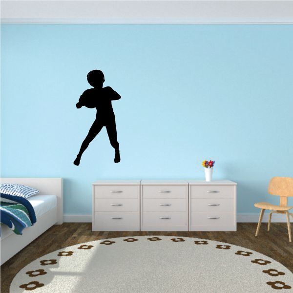 Soccer player wall decal, black silhouette of a running child
