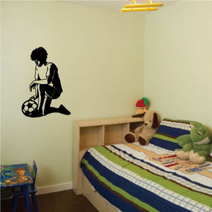 Soccer player wall decal, black vinyl girl holding a soccer ball