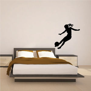 Black soccer player wall vinyl decal with ball and action pose